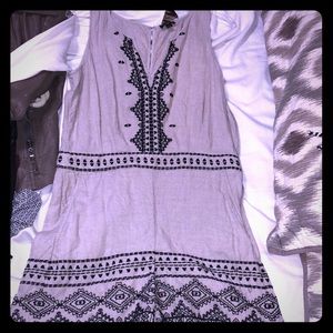 Linen romper with black Aztec print detail